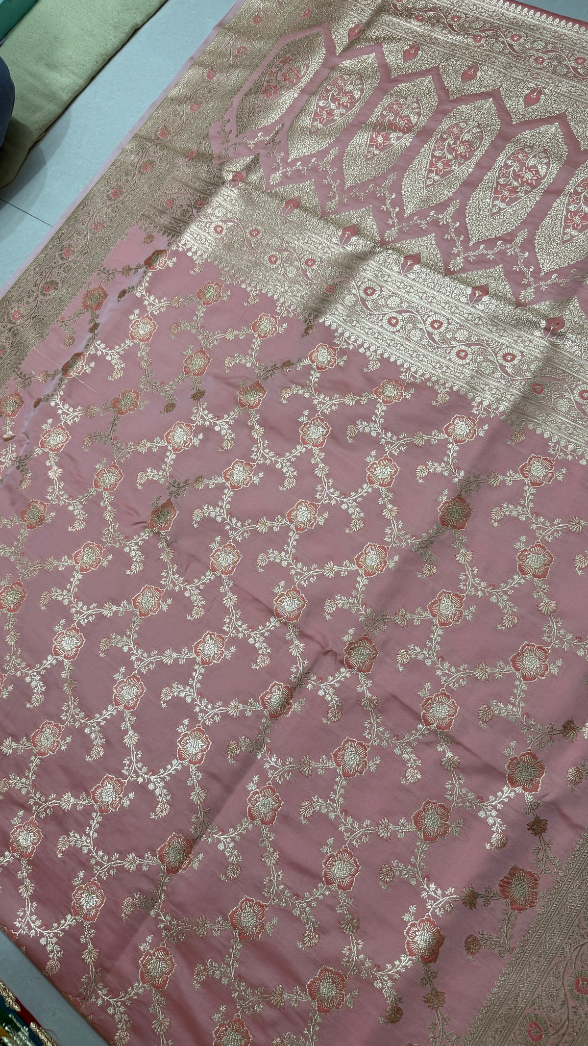 Pure Katan Silk Saree: Blush Pink Zari Woven Traditional Indian Wedding Wear