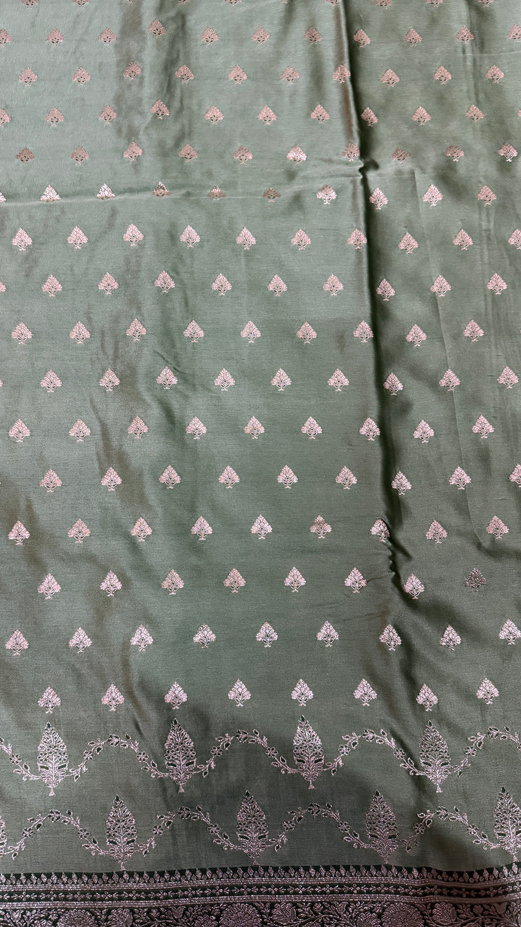 Emerald Green Banarasi Silk Saree, Rose Gold Zari Woven Border, Indian Wedding Festive Wear (Copy 6)
