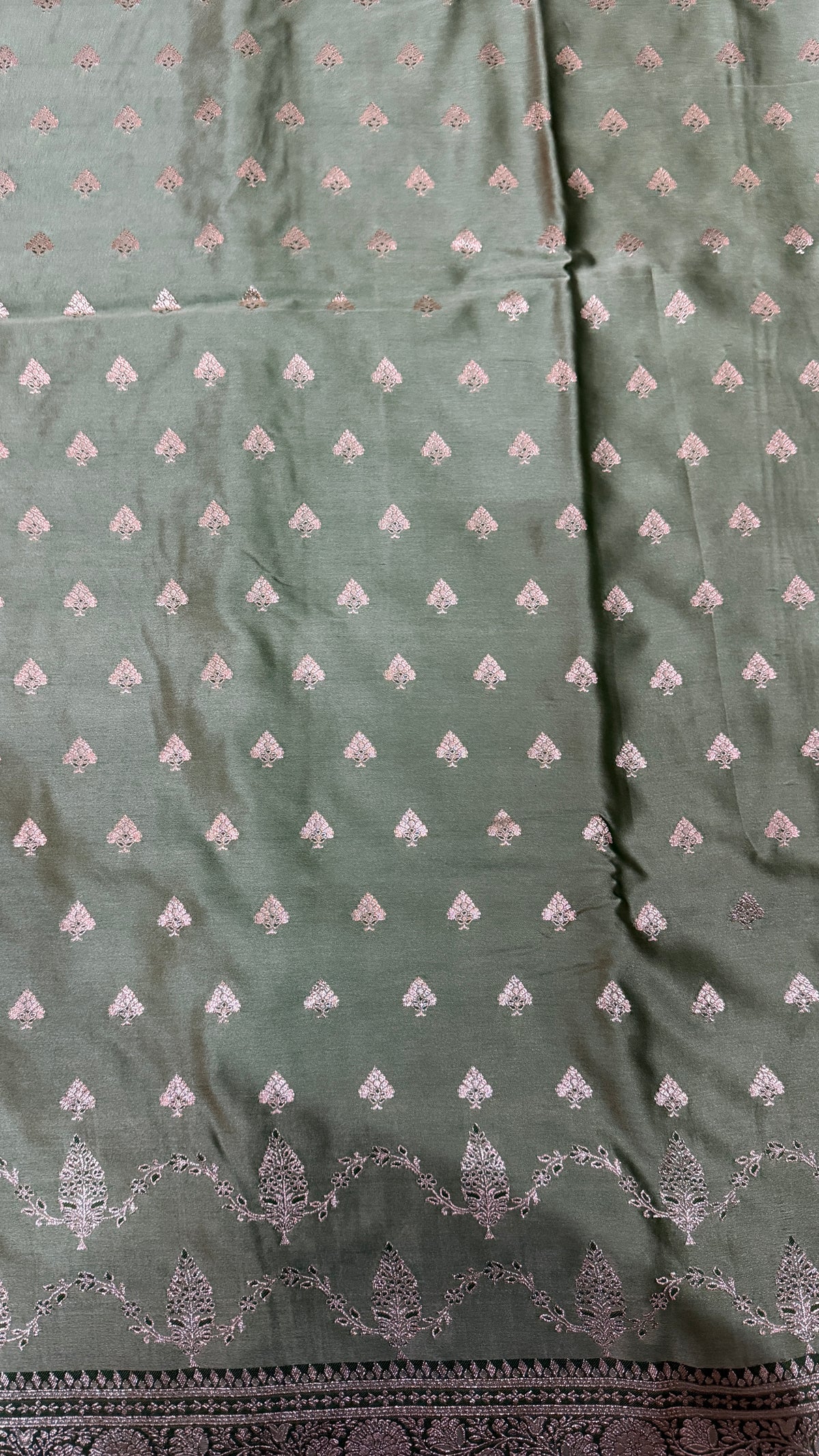 Emerald Green Banarasi Silk Saree, Rose Gold Zari Woven Border, Indian Wedding Festive Wear (Copy 6)