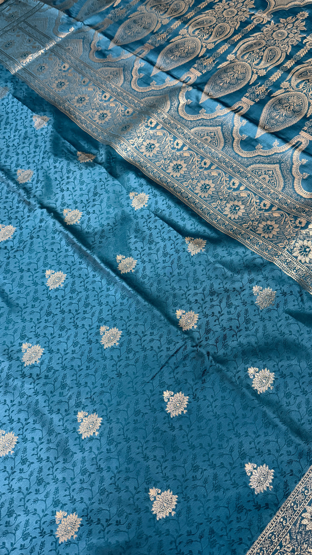 Emerald Green Banarasi Silk Saree, Rose Gold Zari Woven Border, Indian Wedding Festive Wear (Copy 8)