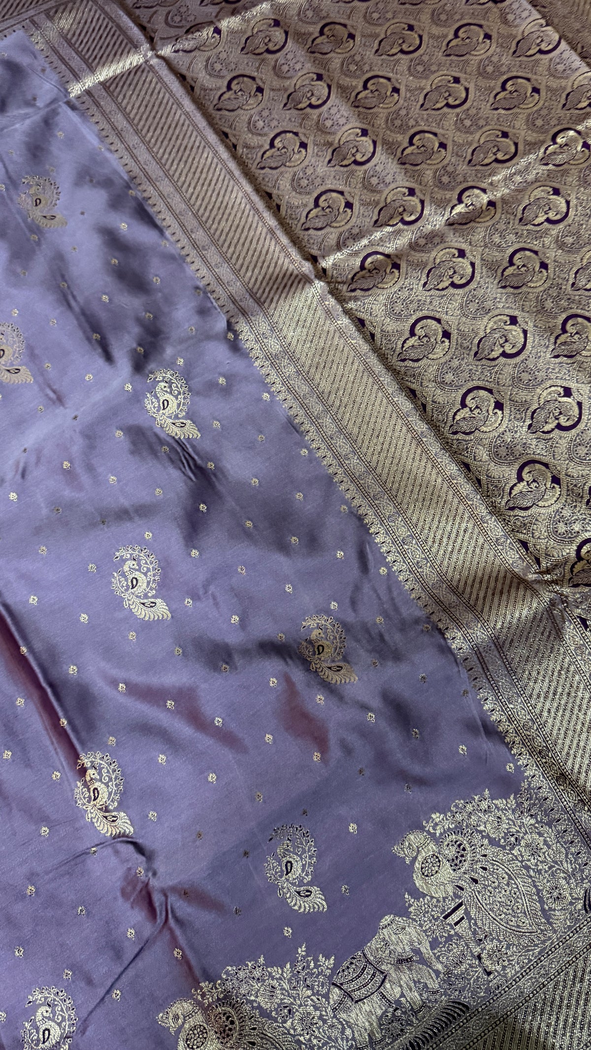 Emerald Green Banarasi Silk Saree, Rose Gold Zari Woven Border, Indian Wedding Festive Wear (Copy 10)