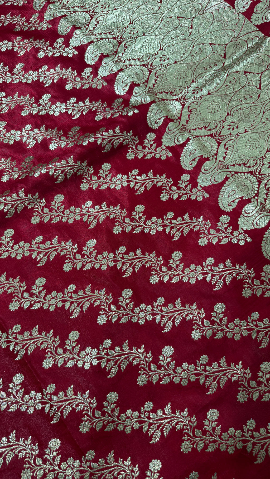 Maroon Gold Banarasi Silk Saree, Floral Paisley Zari Weave, Wedding Festive
