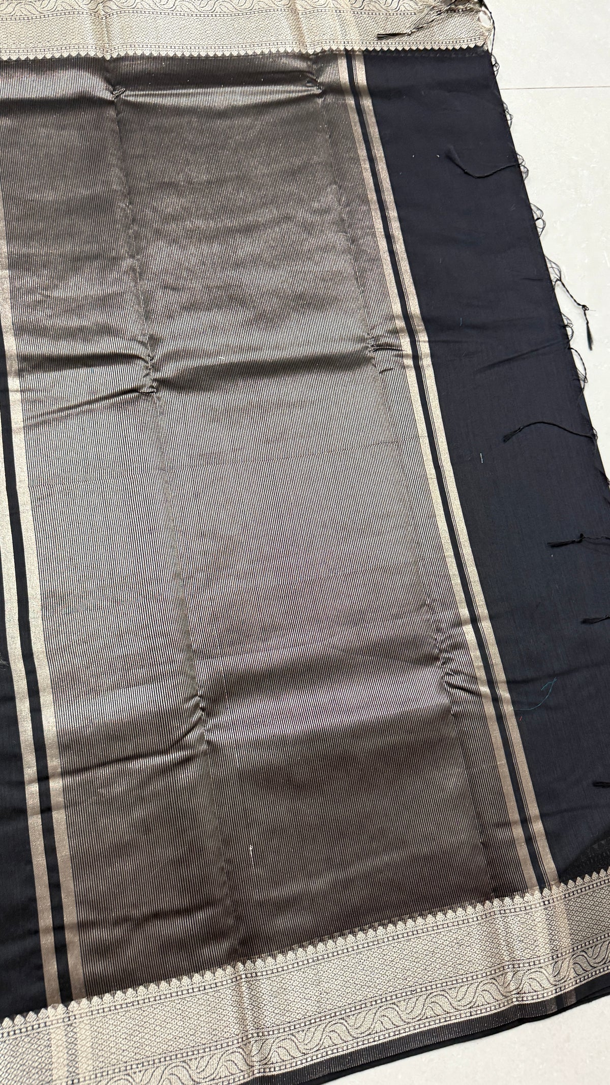 Black Cotton Saree, Silver Zari Woven Border, Traditional Indian Festive Wear