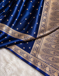 Navy Blue Banarasi Mashru Silk Saree, Gold Zari Woven, Traditional Indian Wedding Saree