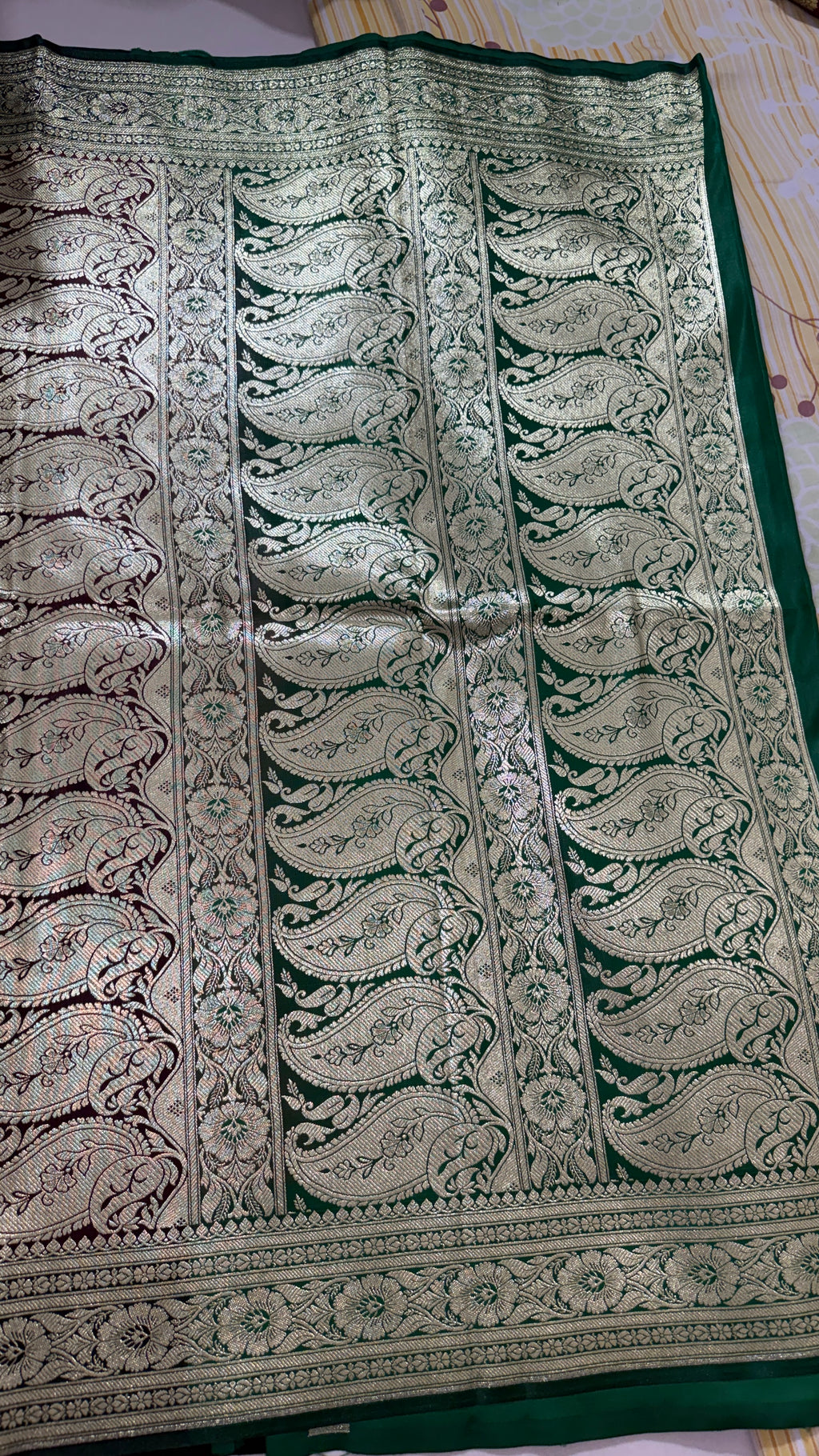 Wine Green Banarasi Silk Saree | Golden Floral Woven Traditional Indian Saree