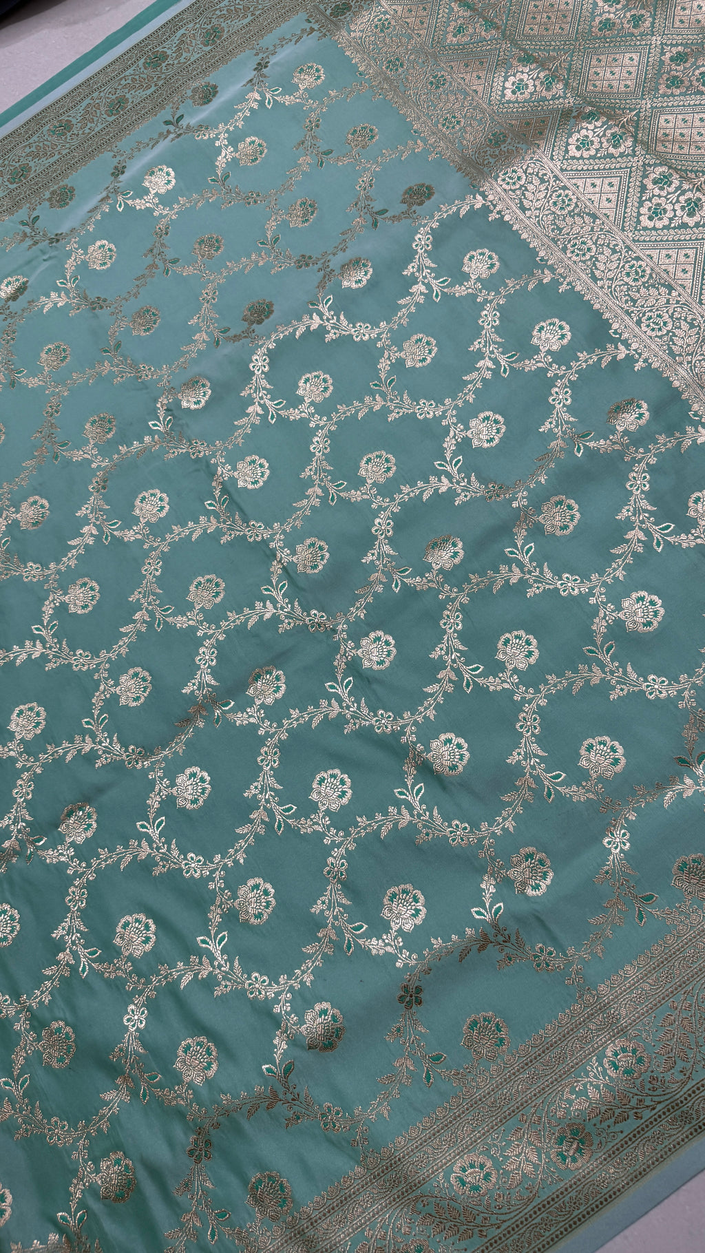 Pure Katan Silk Banarasi Saree, Aqua Blue Handwoven Silver Zari Wedding Saree