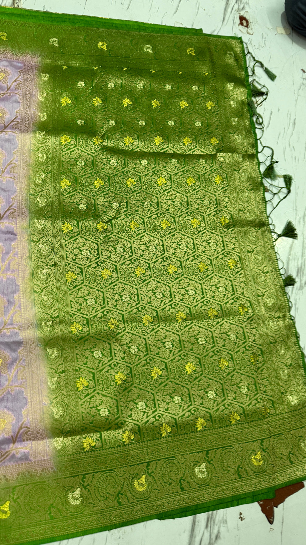 Lavender Dola Silk Saree, Banarasi Zari Woven Floral, Festive Wedding Party Wear