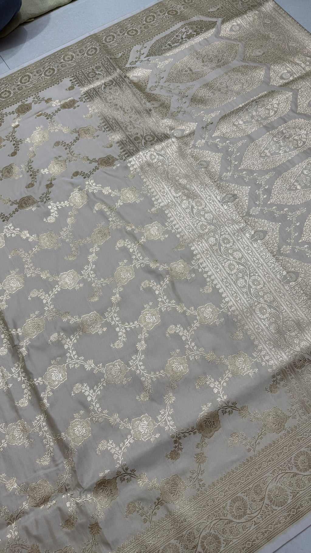 Pure Katan Silk Saree: Ivory White Zari Woven Traditional Indian Wedding Bridal Gift