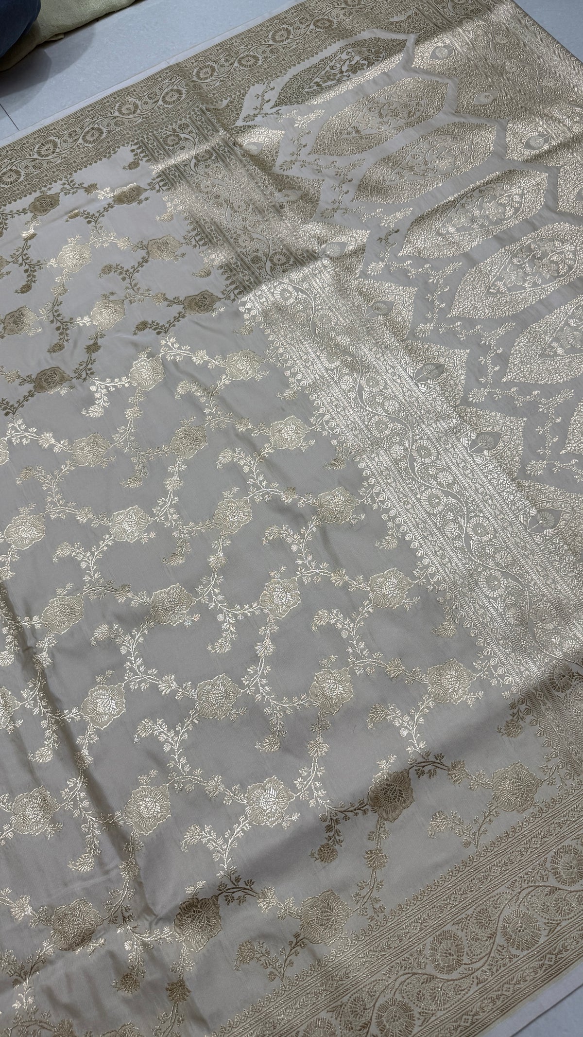 Pure Katan Silk Saree: Ivory White Zari Woven Traditional Indian Wedding Bridal Gift