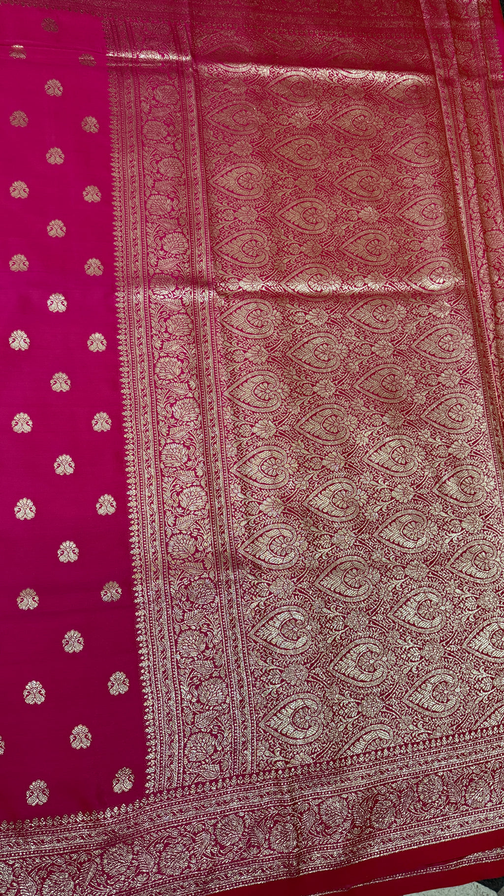 Emerald Green Banarasi Silk Saree, Rose Gold Zari Woven Border, Indian Wedding Festive Wear (Copy)