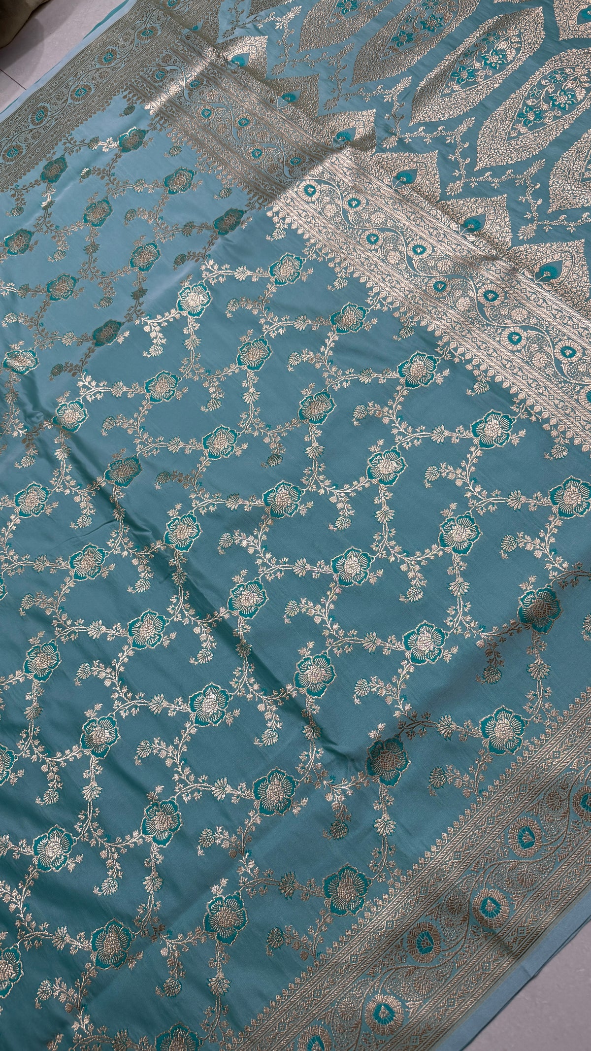 Pure Katan Silk Saree Sky Blue Zari Woven Traditional Indian Wedding Festive Bridal