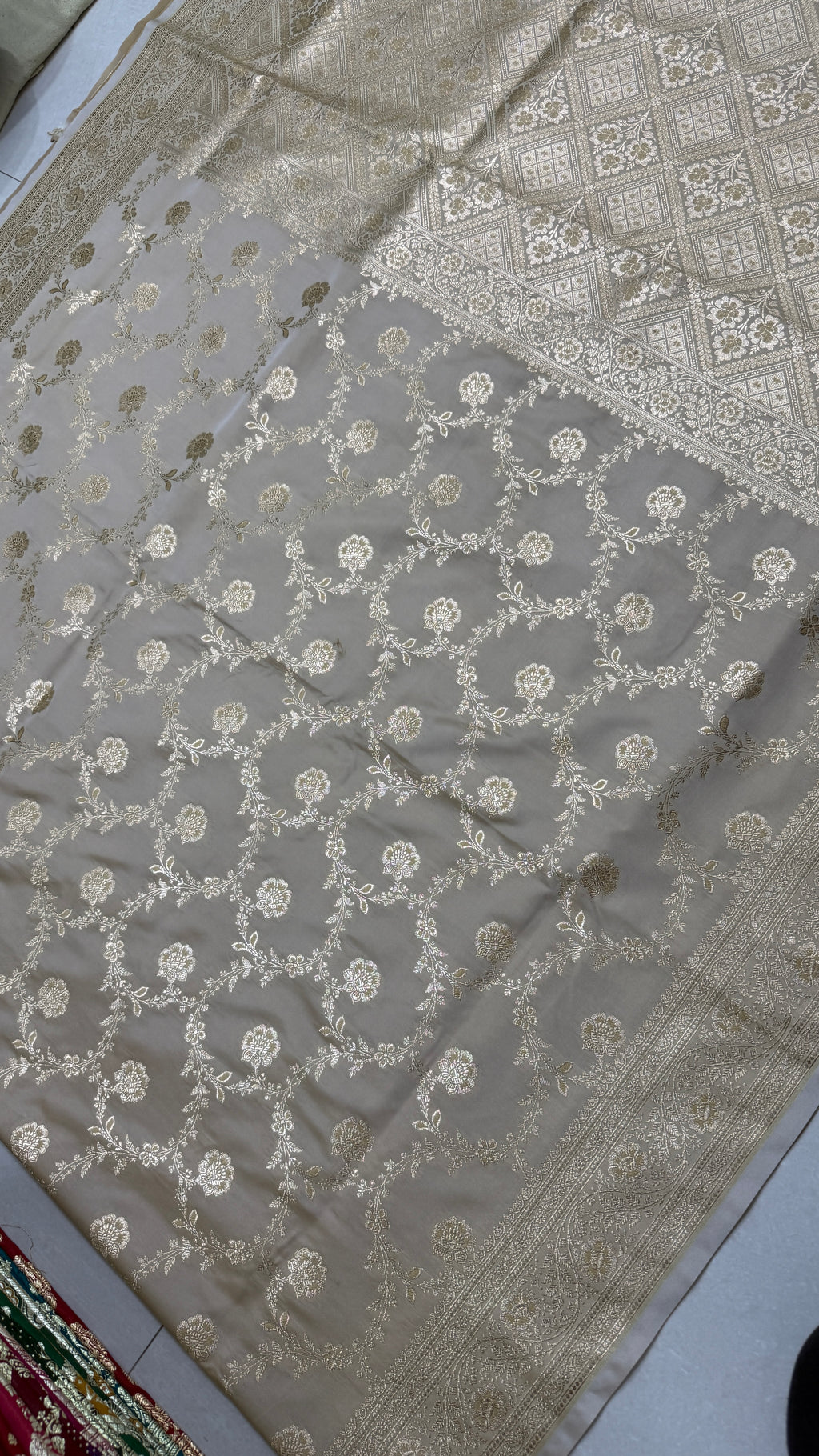 Pure Katan Silk Banarasi Saree – Ivory Gold Zari Handwoven Wedding Saree