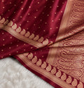 Maroon Banarasi Mashru Silk Saree, Gold Zari Woven, Traditional Wedding Saree