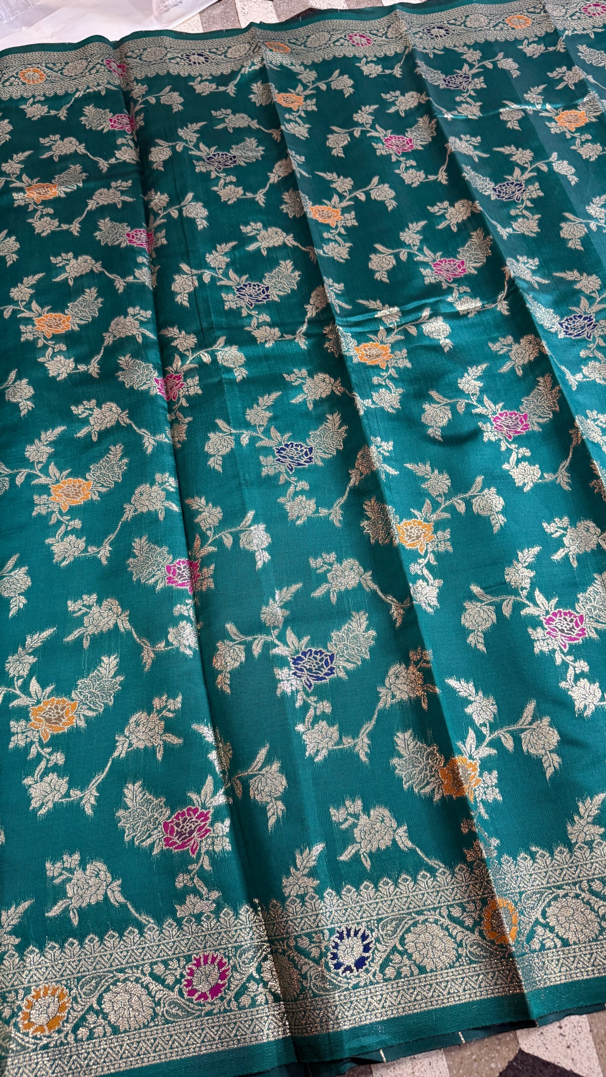 Teal Georgette Silk Saree with Elegant Woven Floral Design – Traditional Indian Ethnic Wear