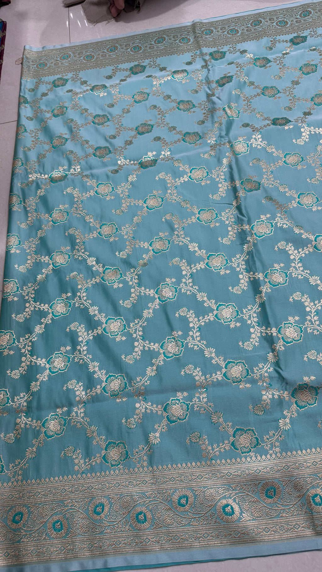 Pure Katan Silk Saree Sky Blue Zari Woven Traditional Indian Wedding Festive Bridal