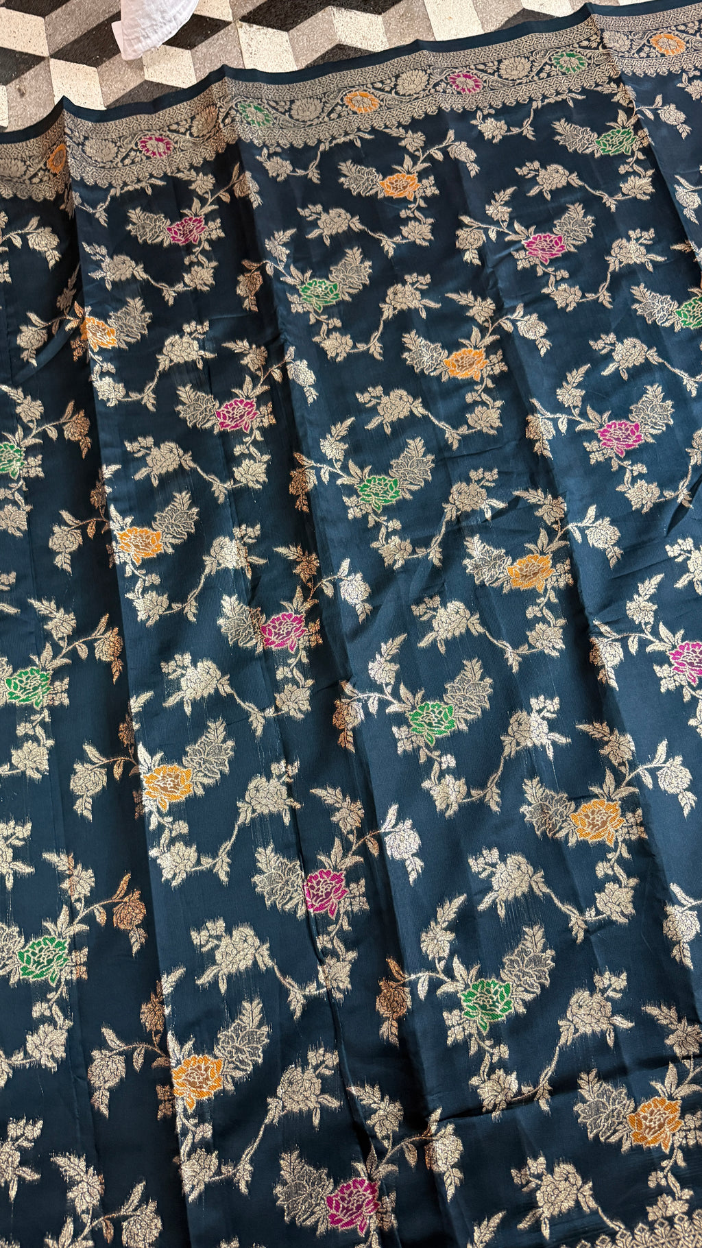 Teal Blue Floral Georgette Silk Saree | Indian Wedding Saree | Traditional Festive Wear for Women