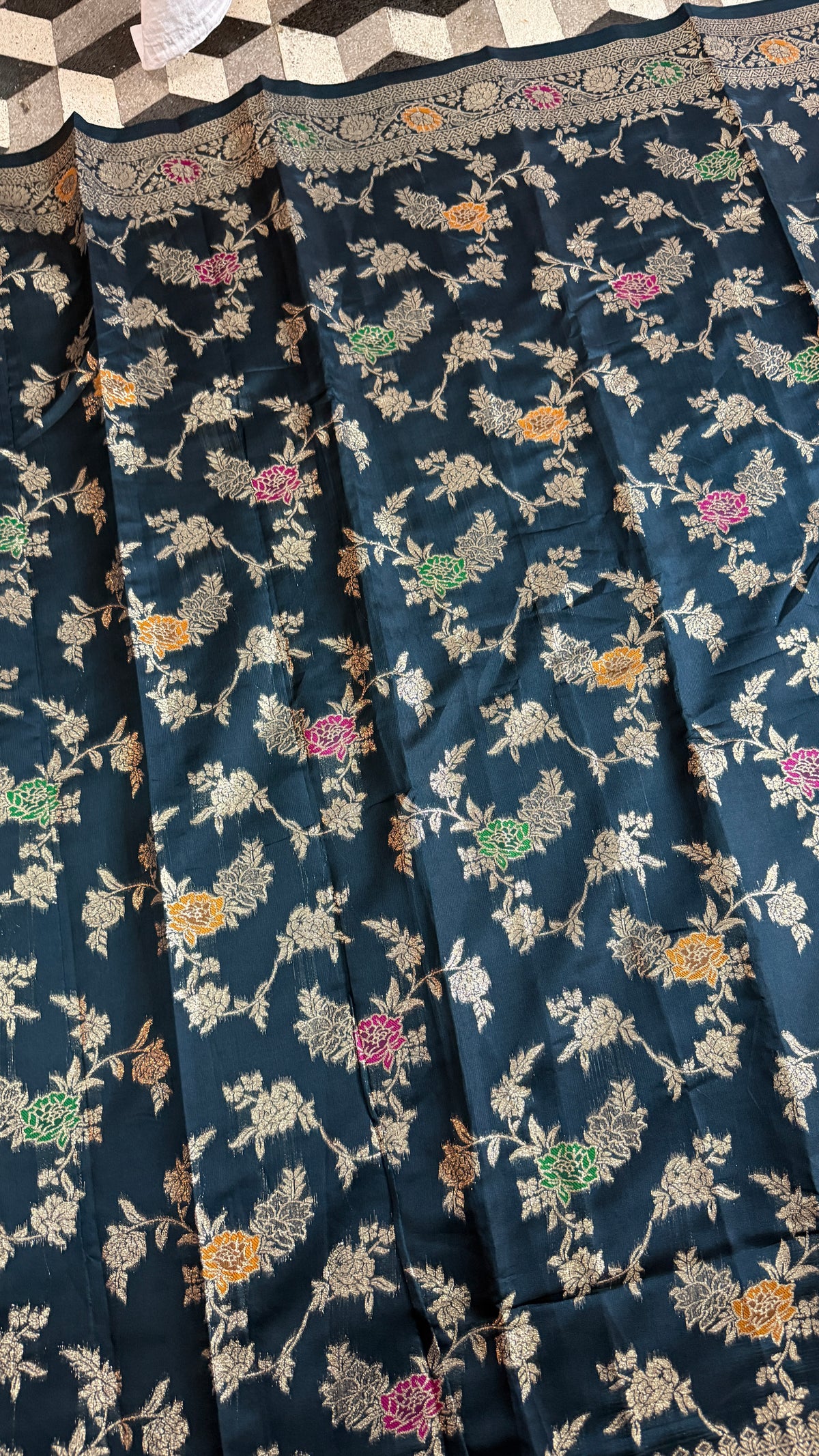 Teal Blue Floral Georgette Silk Saree | Indian Wedding Saree | Traditional Festive Wear for Women