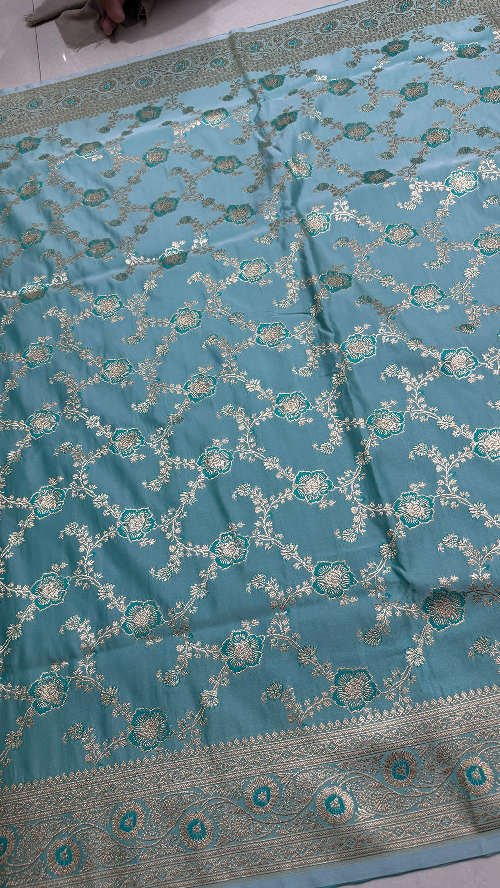 Pure Katan Silk Saree Sky Blue Zari Woven Traditional Indian Wedding Festive Bridal