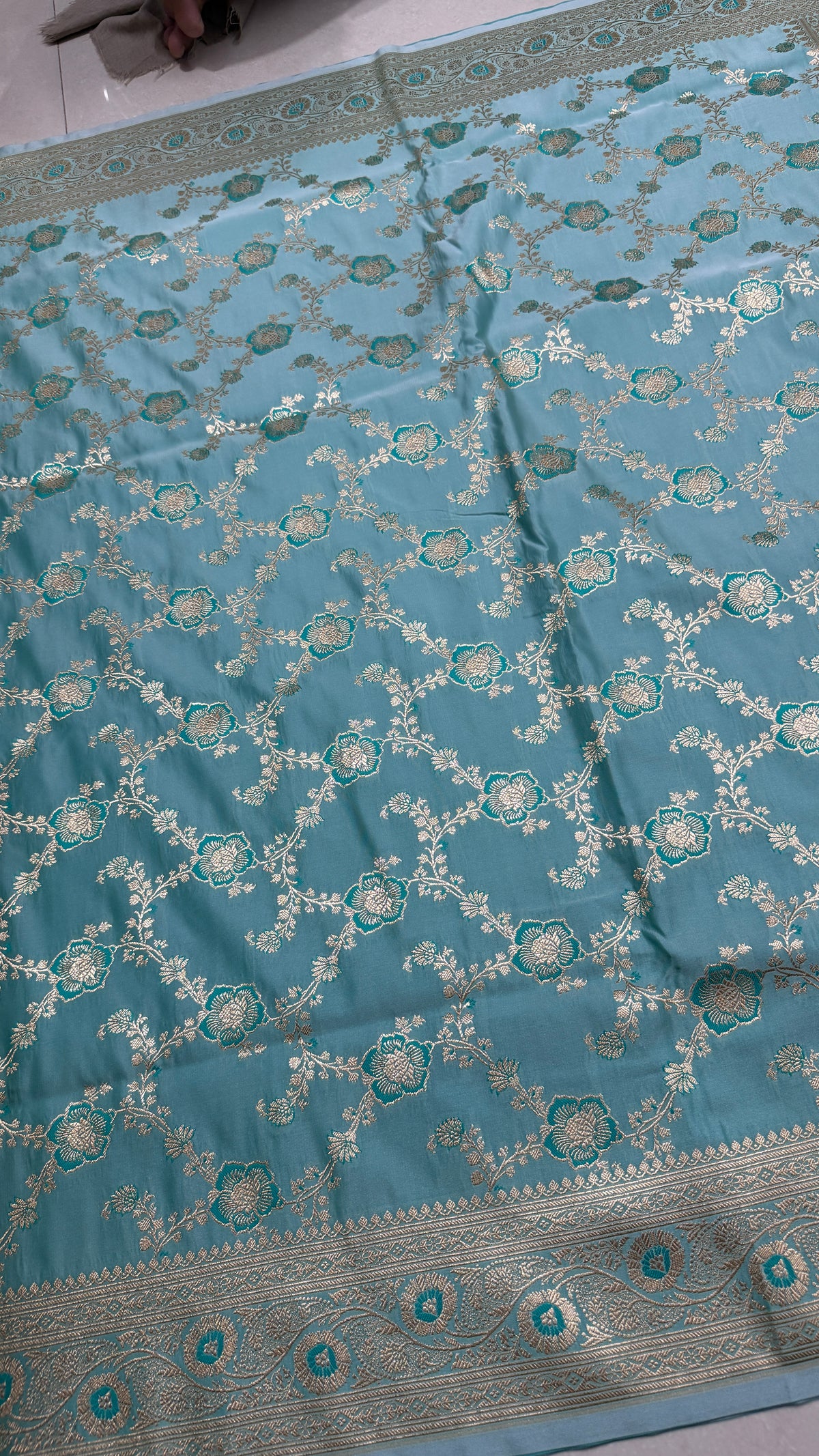 Pure Katan Silk Saree Sky Blue Zari Woven Traditional Indian Wedding Festive Bridal