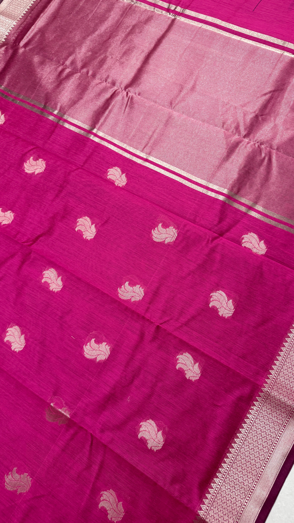 Magenta Pink Cotton Saree, Zari Woven Motifs, Festive Ethnic Wear