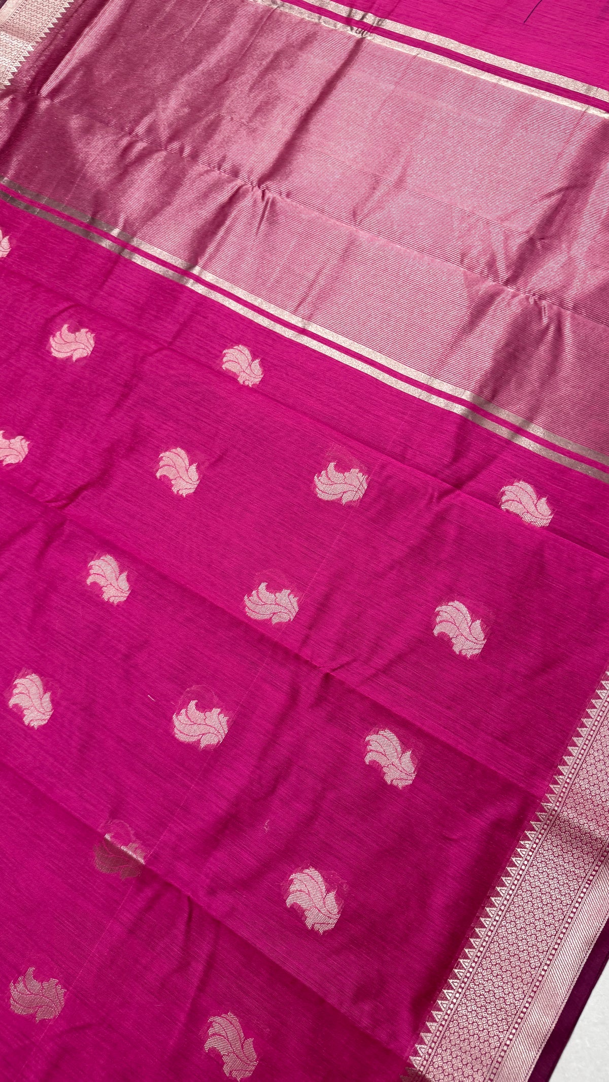 Magenta Pink Cotton Saree, Zari Woven Motifs, Festive Ethnic Wear