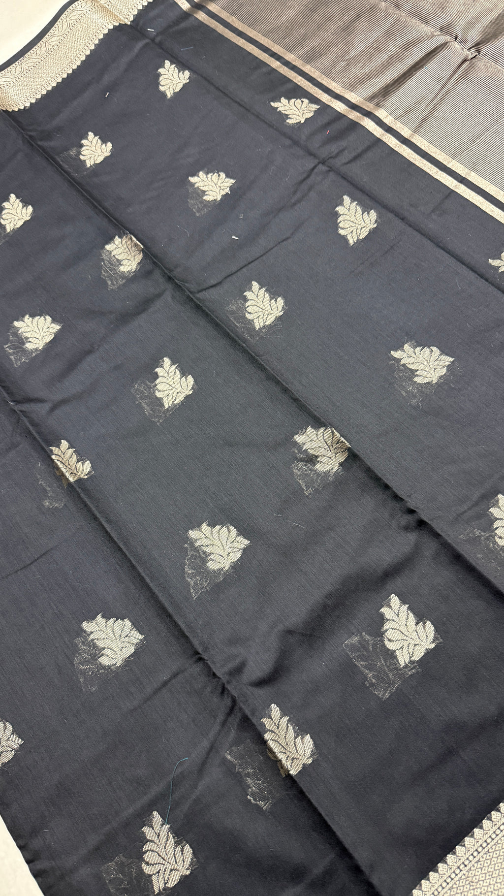 Black Cotton Saree, Silver Zari Woven Border, Traditional Indian Festive Wear