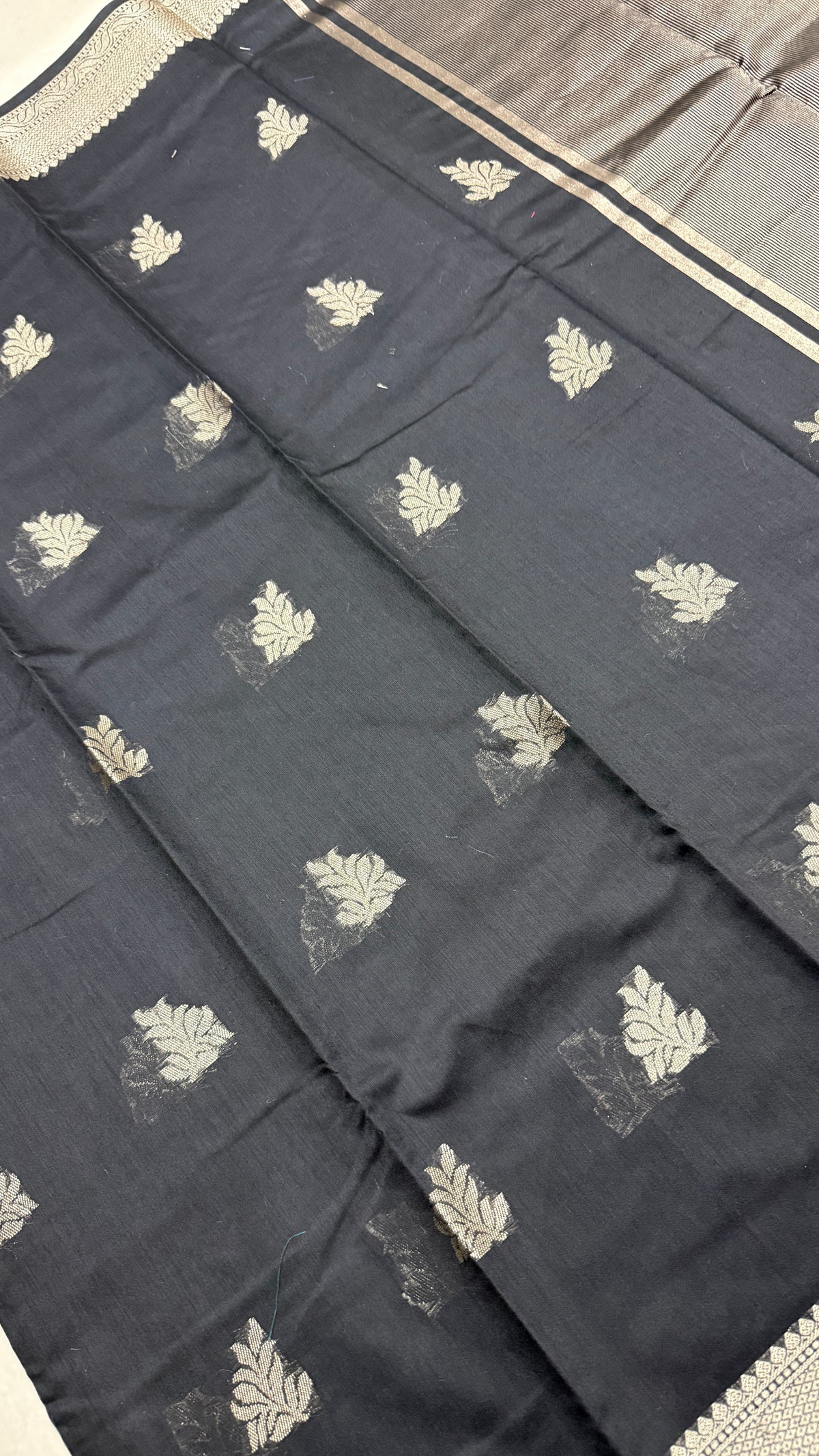 Black Cotton Saree, Silver Zari Woven Border, Traditional Indian Festive Wear