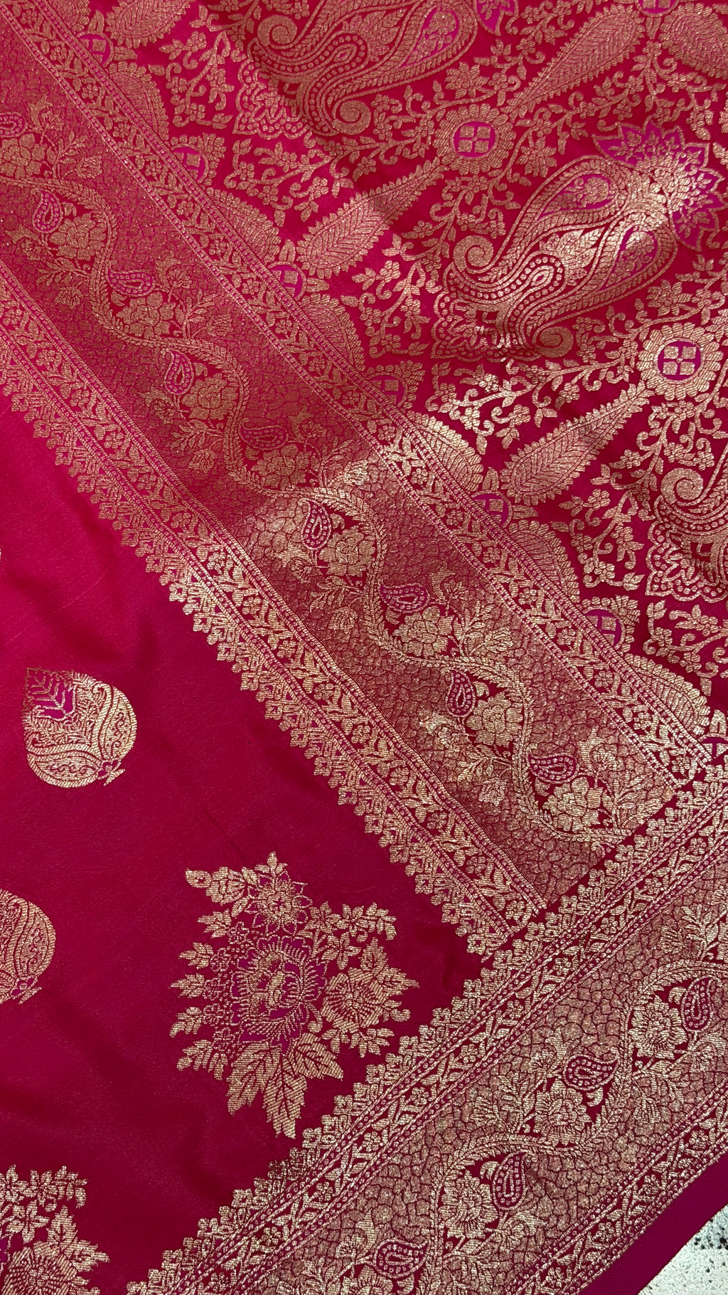 Emerald Green Banarasi Silk Saree, Rose Gold Zari Woven Border, Indian Wedding Festive Wear (Copy 9)
