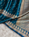 Blue Banarasi Mashru Silk Saree, Gold Zari Woven, Wedding Festive Designer