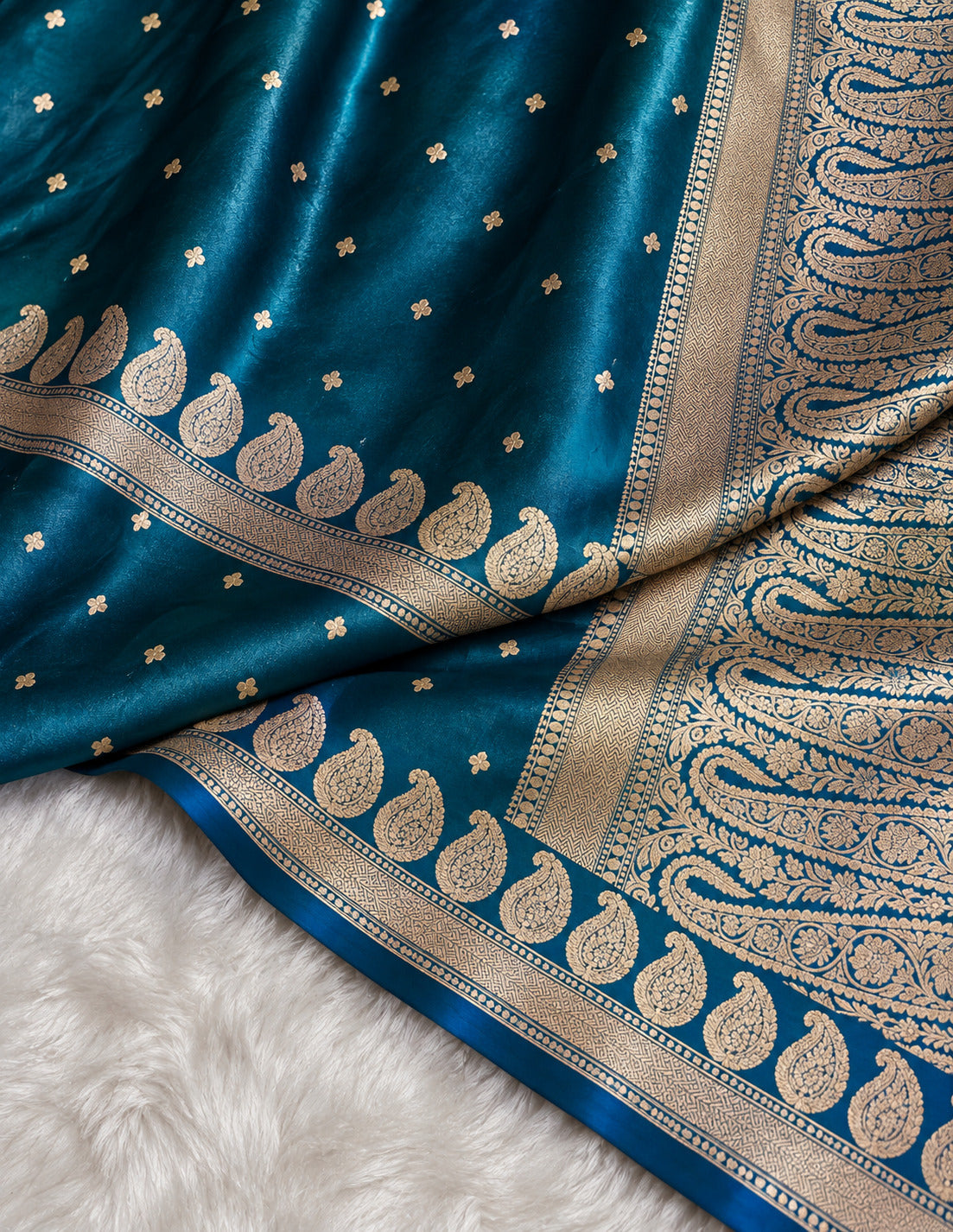 Blue Banarasi Mashru Silk Saree, Gold Zari Woven, Wedding Festive Designer