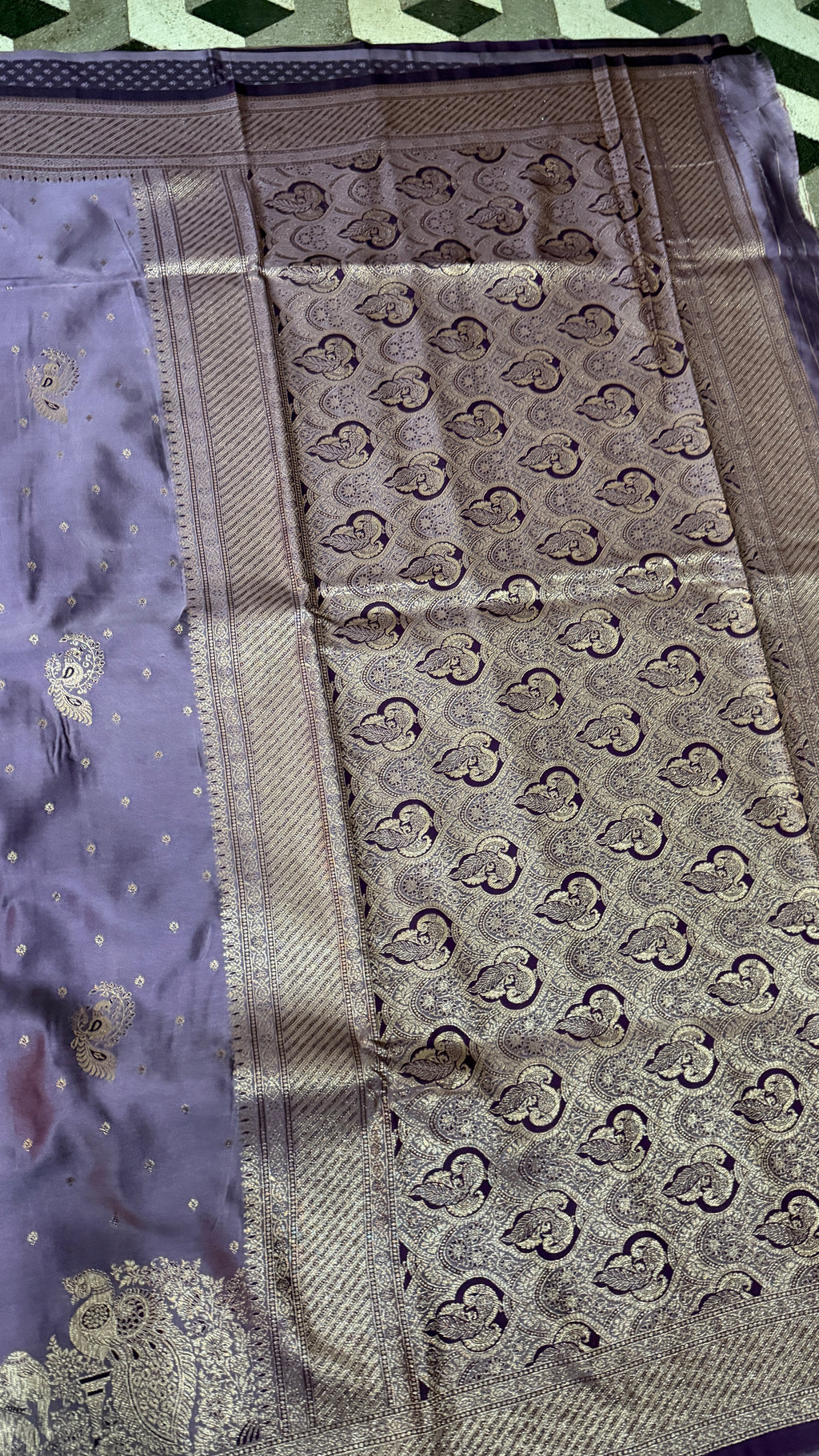 Emerald Green Banarasi Silk Saree, Rose Gold Zari Woven Border, Indian Wedding Festive Wear (Copy 10)