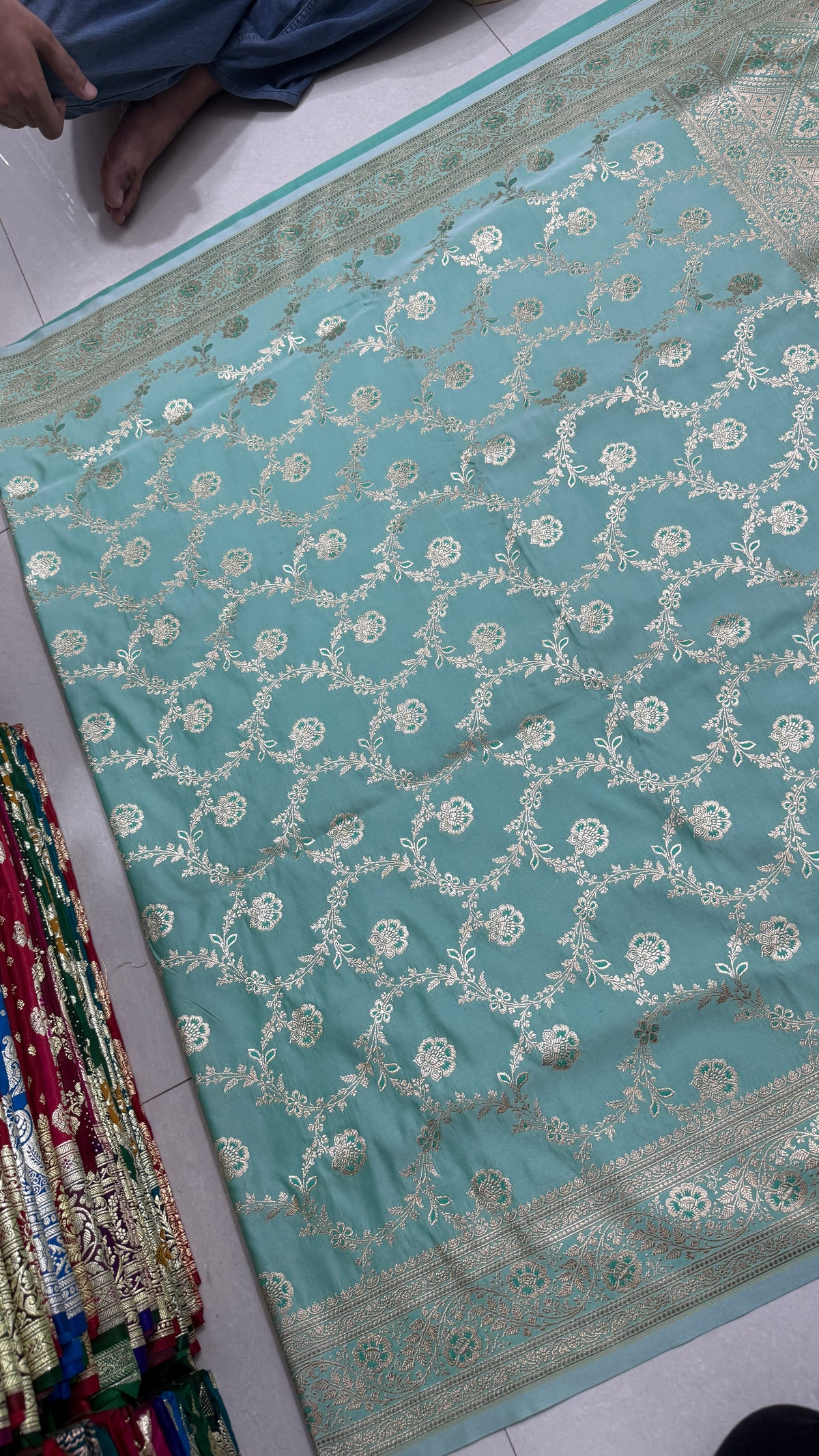 Pure Katan Silk Banarasi Saree, Aqua Blue Handwoven Silver Zari Wedding Saree