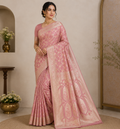 Pure Katan Silk Saree: Blush Pink Zari Woven Traditional Indian Wedding Wear