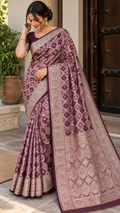 Emerald Green Banarasi Silk Saree, Rose Gold Zari Woven Border, Indian Wedding Festive Wear (Copy 3)