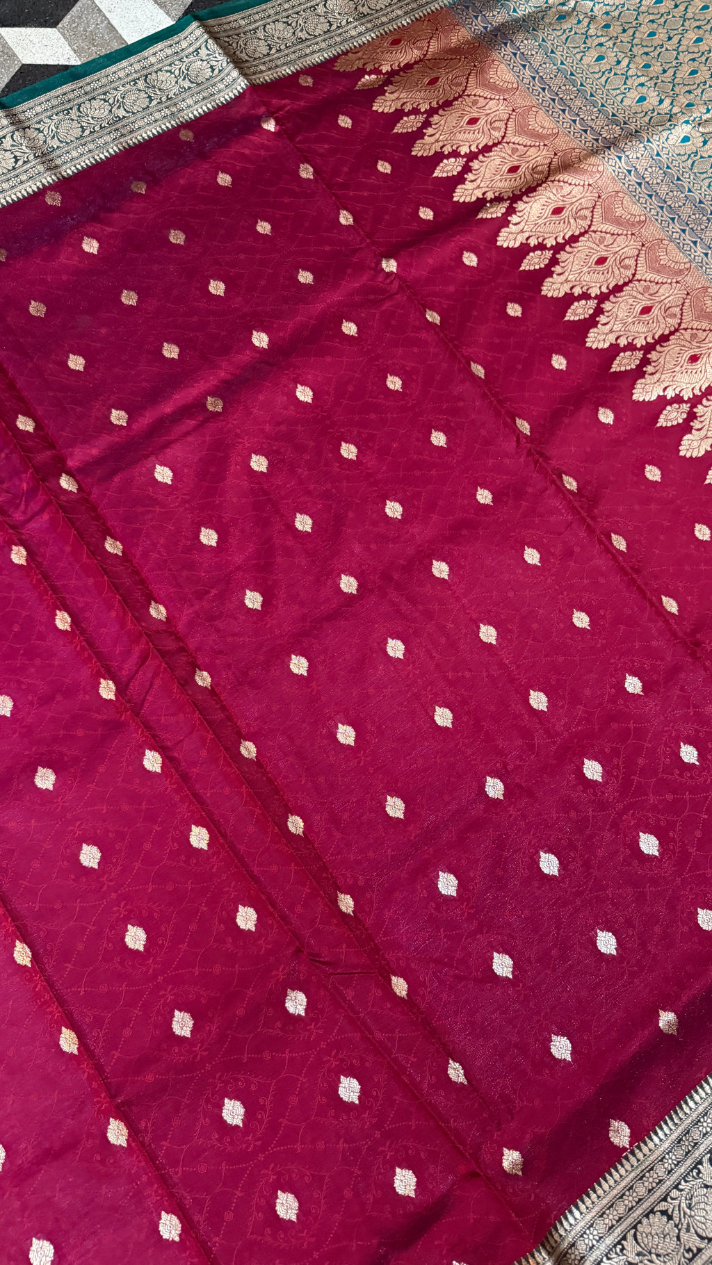 Banarasi Silk Saree Wine Magenta Teal, Golden Zari Woven, Wedding Festive Wear