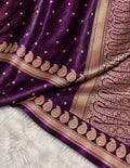 Purple Banarasi Mashru Silk Saree, Gold Zari Woven, Wedding Festive