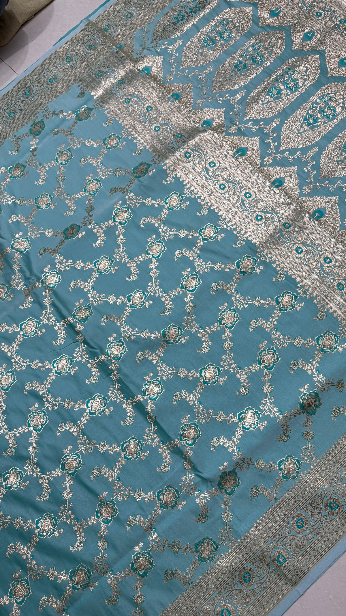 Pure Katan Silk Saree Sky Blue Zari Woven Traditional Indian Wedding Festive Bridal
