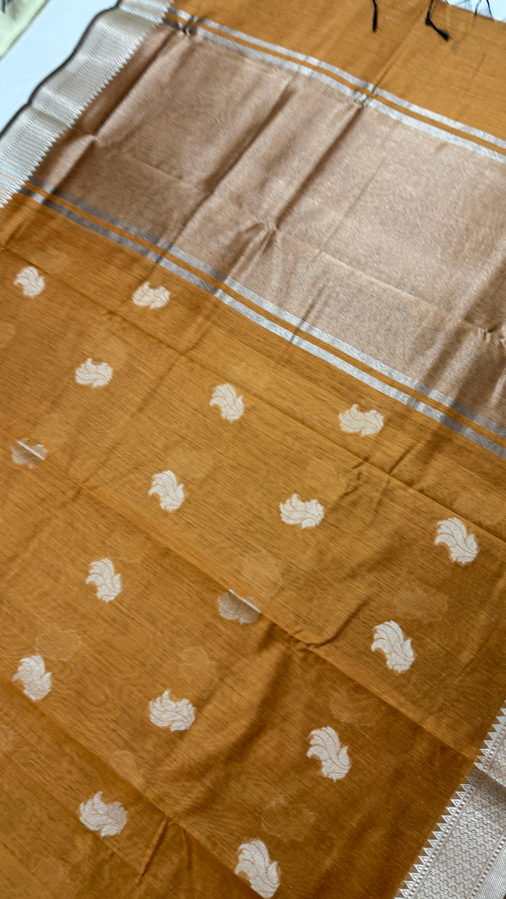 Mustard Yellow Cotton Saree, Zari Woven Border, Traditional Indian Ethnic Wear