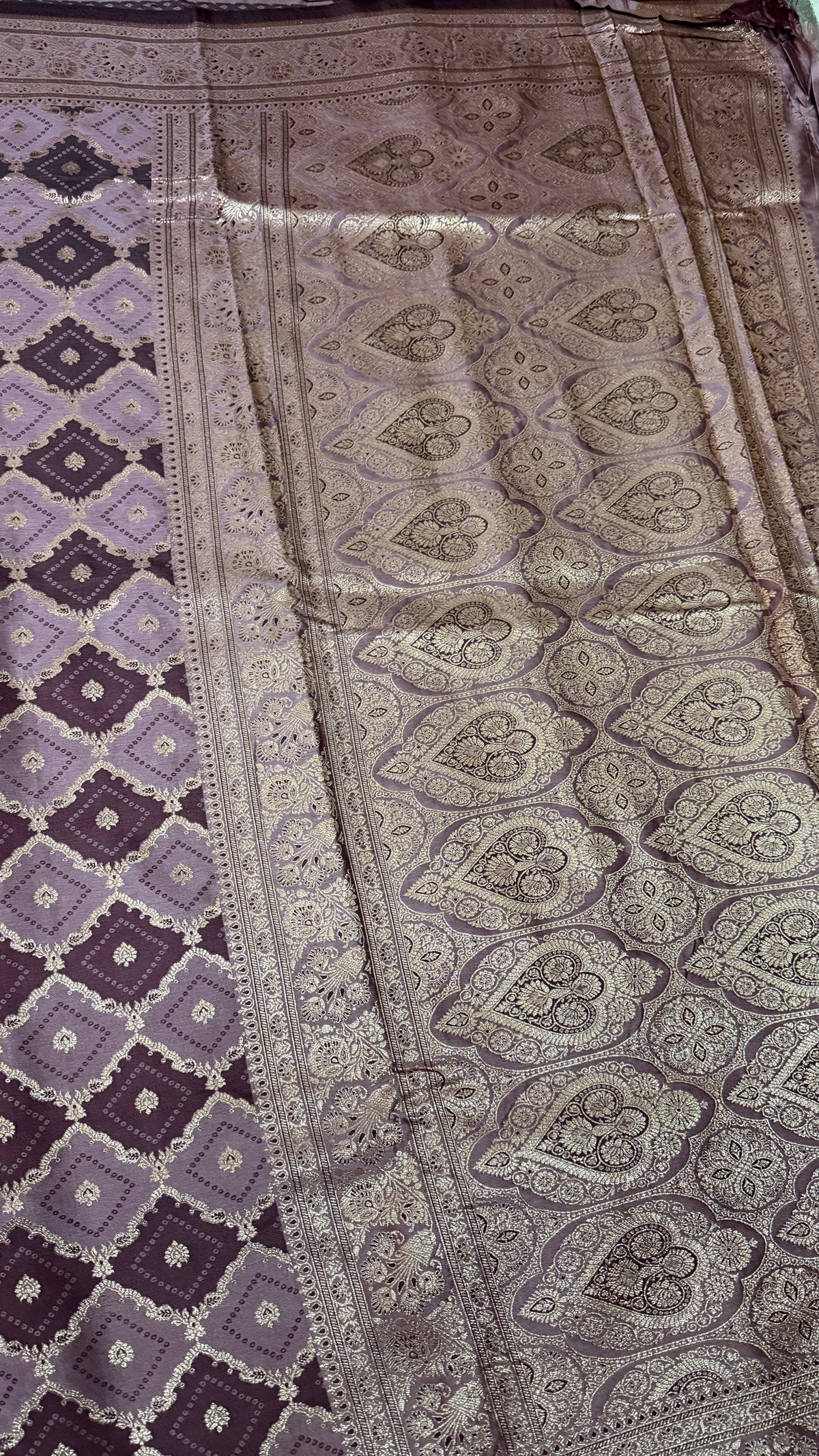 Emerald Green Banarasi Silk Saree, Rose Gold Zari Woven Border, Indian Wedding Festive Wear (Copy 3)