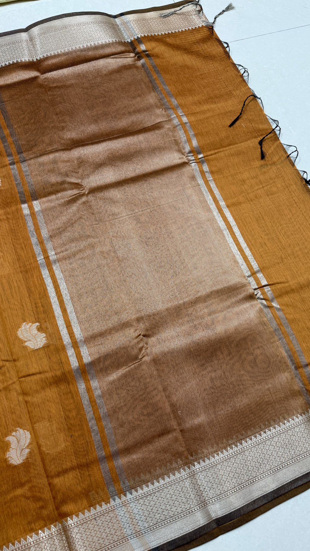 Mustard Yellow Cotton Saree, Zari Woven Border, Traditional Indian Ethnic Wear