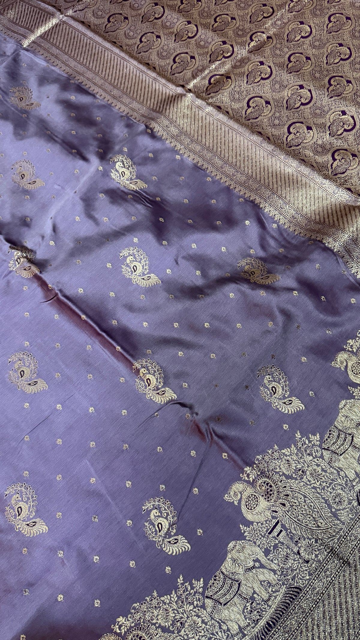 Emerald Green Banarasi Silk Saree, Rose Gold Zari Woven Border, Indian Wedding Festive Wear (Copy 10)