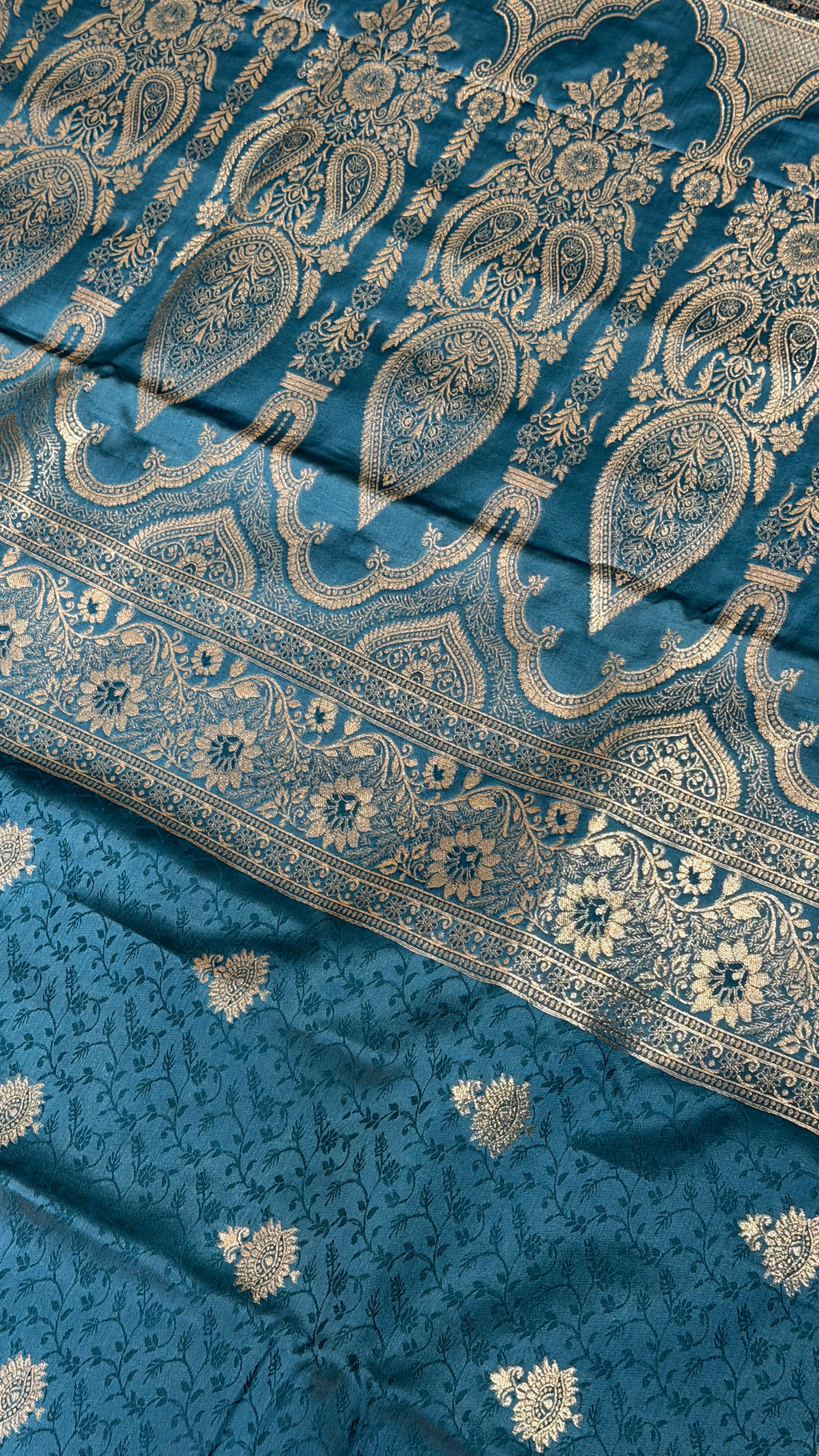 Emerald Green Banarasi Silk Saree, Rose Gold Zari Woven Border, Indian Wedding Festive Wear (Copy 8)