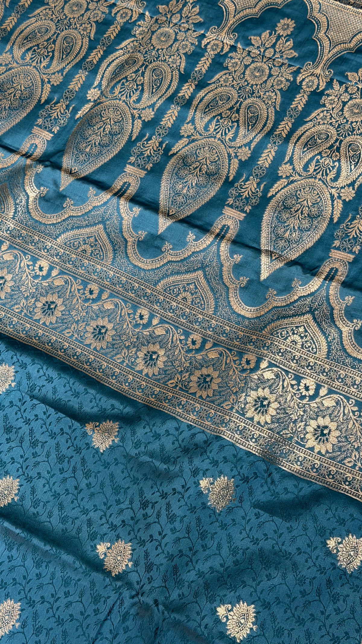 Emerald Green Banarasi Silk Saree, Rose Gold Zari Woven Border, Indian Wedding Festive Wear (Copy 8)