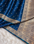 Blue Banarasi Mashru Silk Saree, Gold Zari Woven, Traditional Indian Wedding Saree