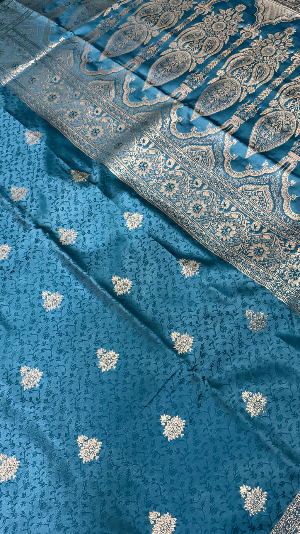 Emerald Green Banarasi Silk Saree, Rose Gold Zari Woven Border, Indian Wedding Festive Wear (Copy 8)