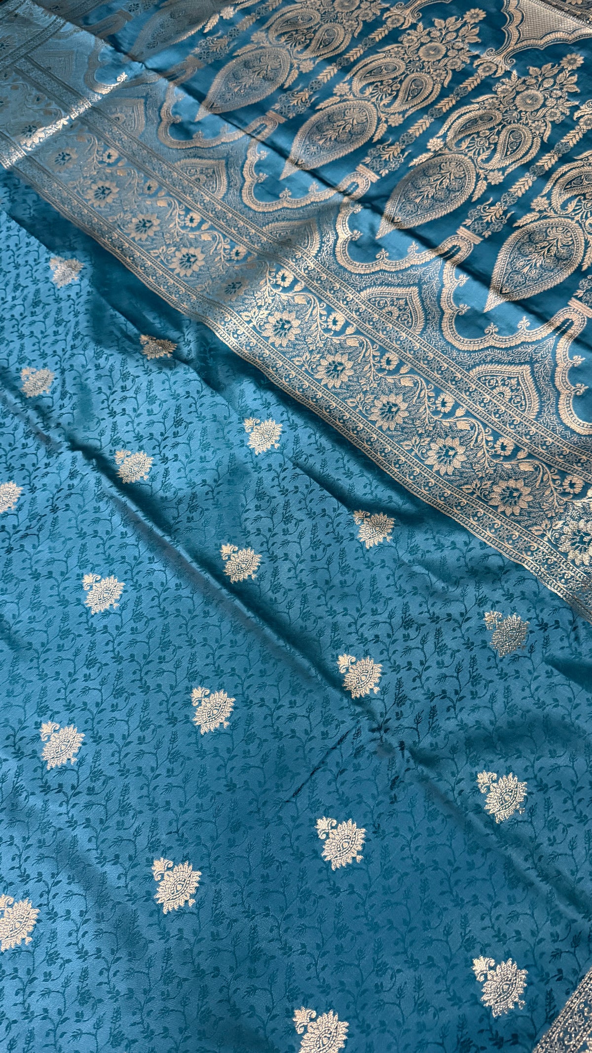 Emerald Green Banarasi Silk Saree, Rose Gold Zari Woven Border, Indian Wedding Festive Wear (Copy 8)