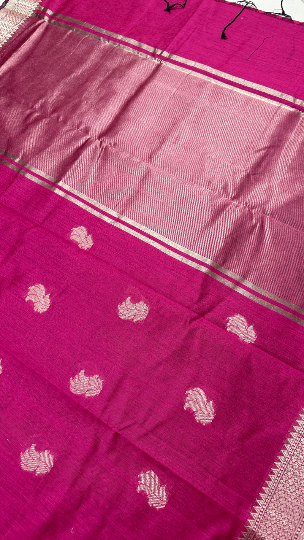 Magenta Pink Cotton Saree, Zari Woven Motifs, Festive Ethnic Wear