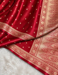 Red Banarasi Mashru Silk Saree, Gold Zari Woven, Traditional Indian Wedding Saree