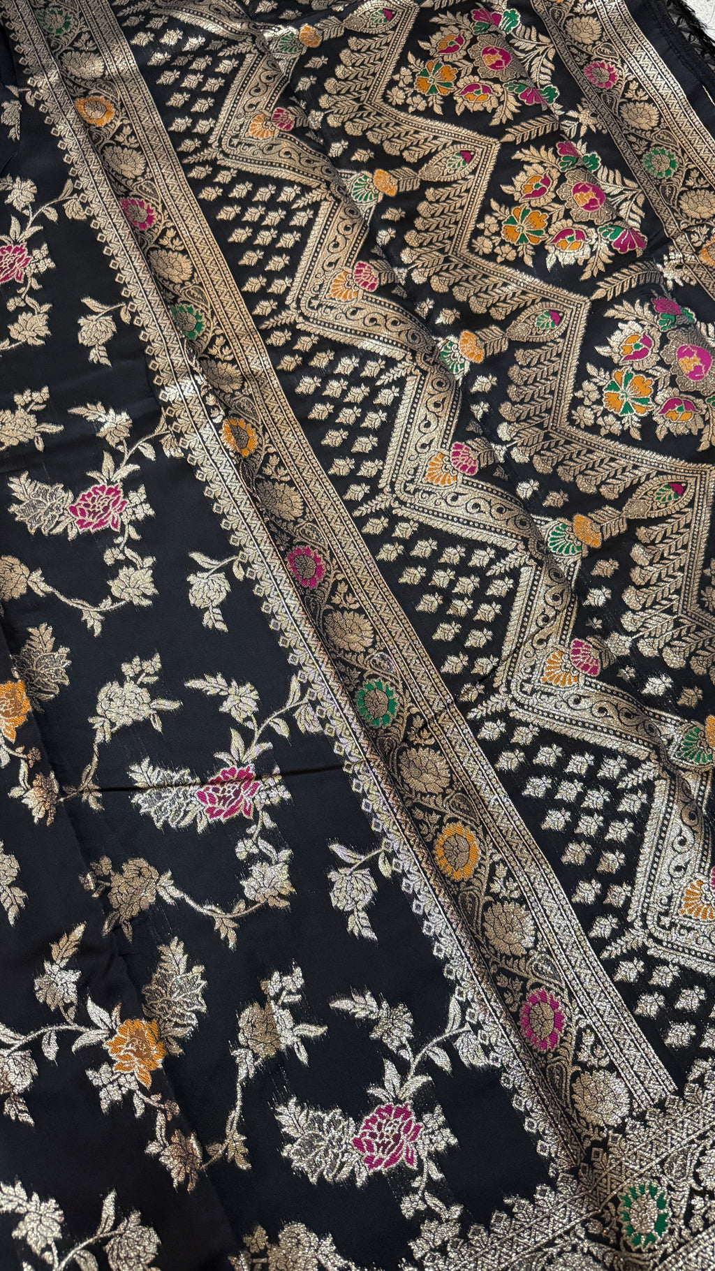Black Georgette Silk Saree, Floral Zari, Traditional Wedding Wear
