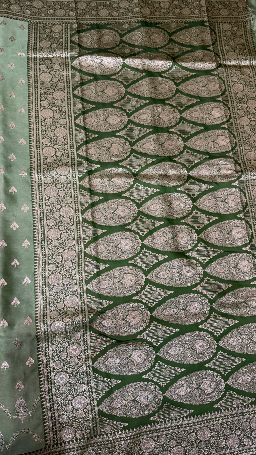 Emerald Green Banarasi Silk Saree, Rose Gold Zari Woven Border, Indian Wedding Festive Wear (Copy 6)